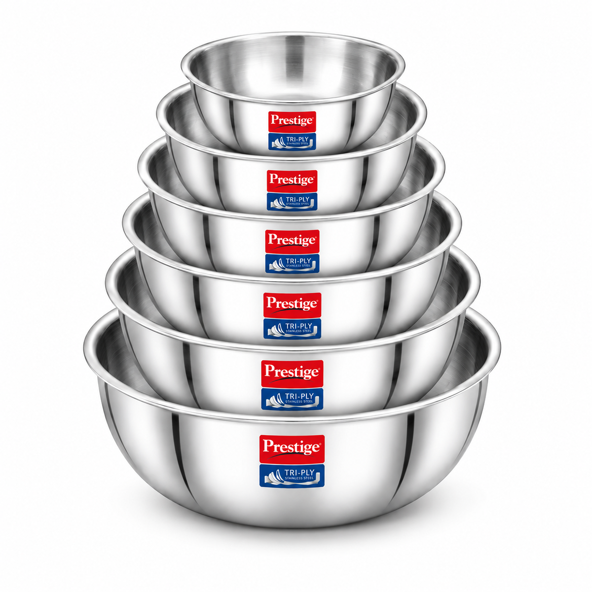 Prestige Tri-Ply Tasla Kadai Set of 6 with FREE Pakkad — 304 Food-Grade Stainless Steel, Even Heat Distribution, Rust-Proof | Gas & Induction Compatible