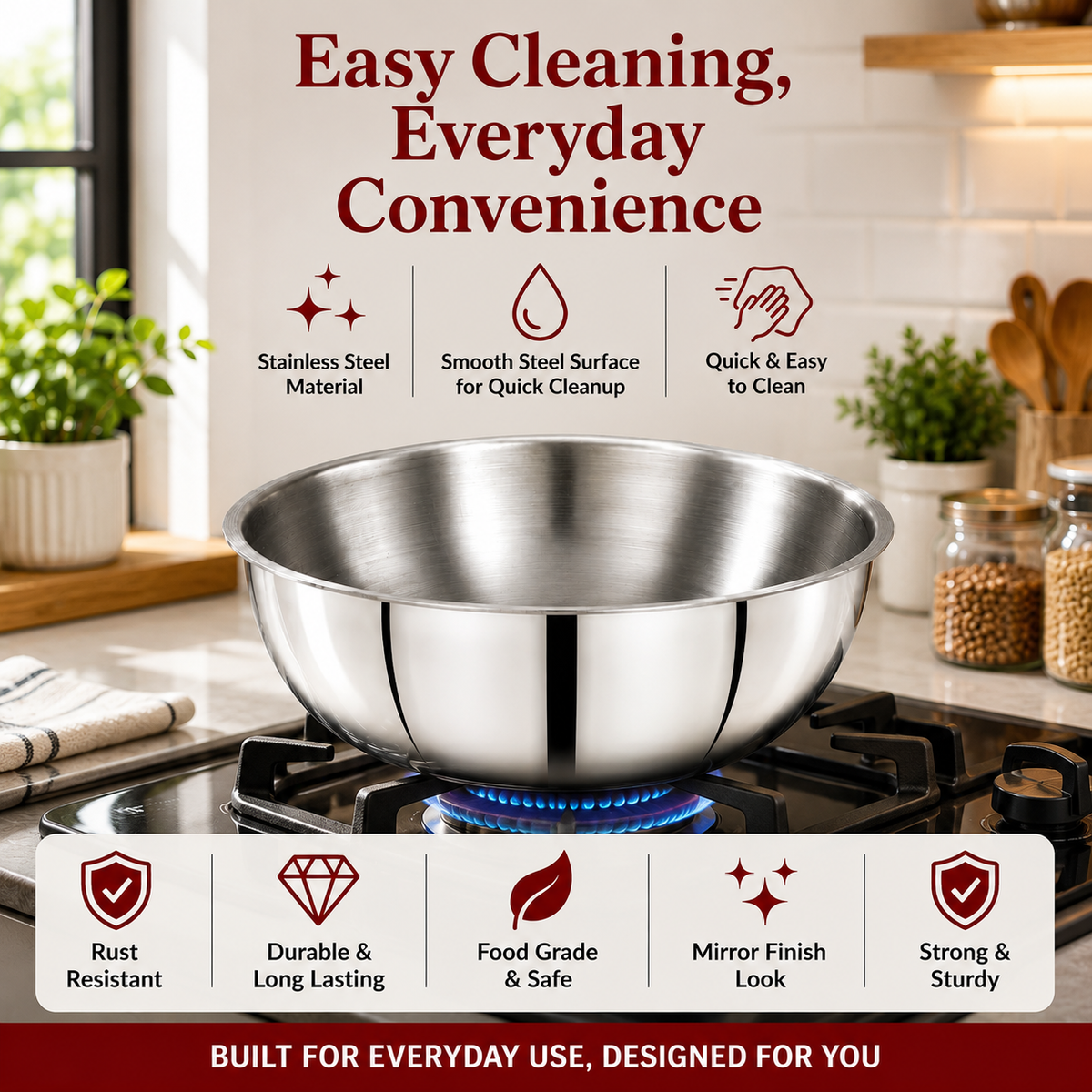 Avias AVI3 Triply Tasla Set of 6 (16, 18, 20, 22, 24 & 26 cm) — Thick Triply Body, Food-Grade Stainless Steel, Even Heat Distribution | Induction & Gas Compatible | Daily Cooking