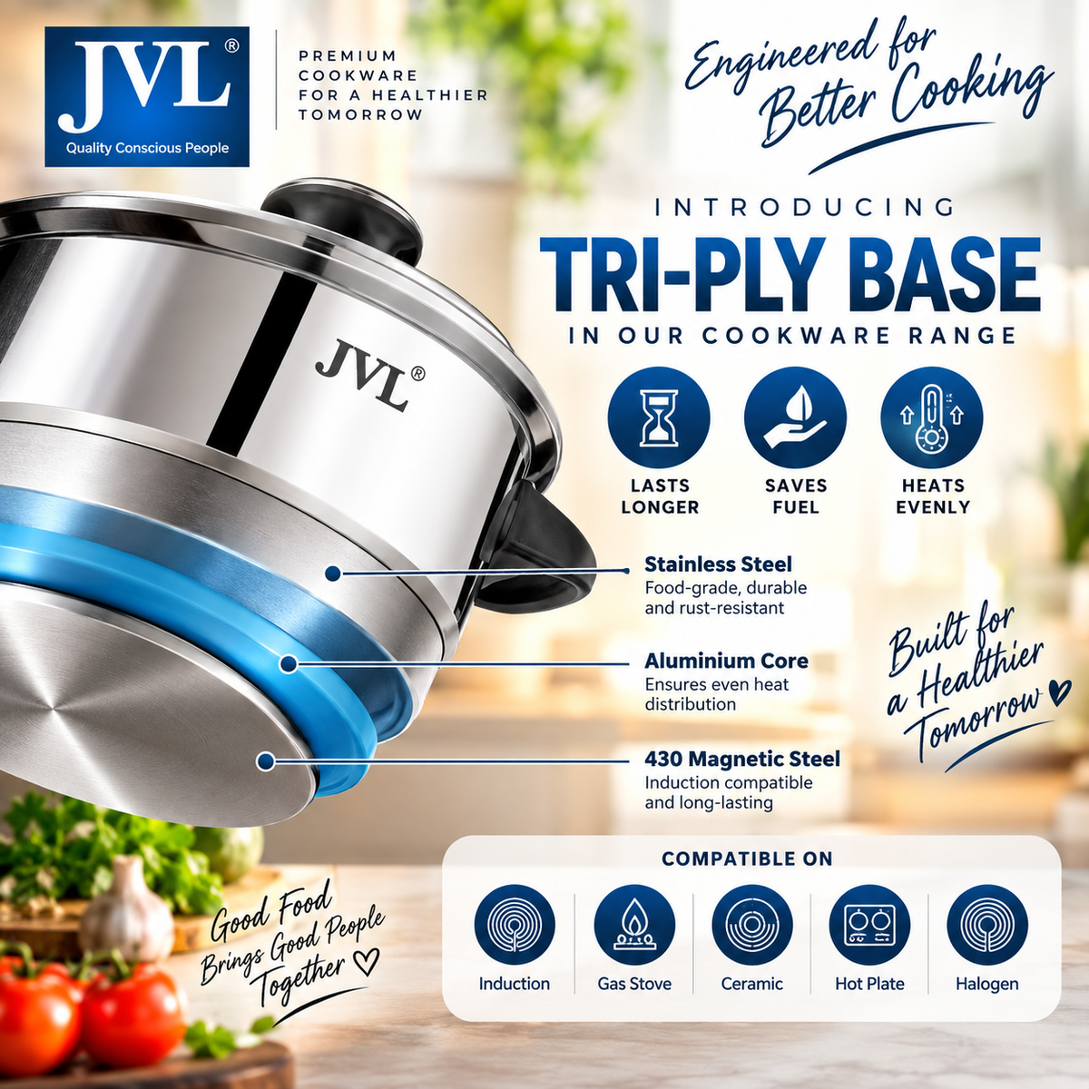 JVL Stainless Steel Thatte Idly Maker with Triply Base | Idli & Mini Idli Steamer | Induction Compatible | Stainless Steel Idly Cooker with Lifter