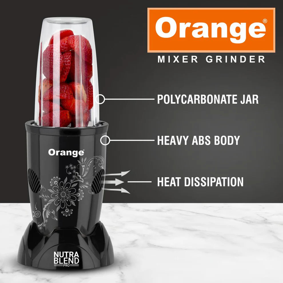 Orange Nexo Series 3 Jar Nutra Pro 450 Watts Mixer Grinder | 1Year Copper Motor Warranty