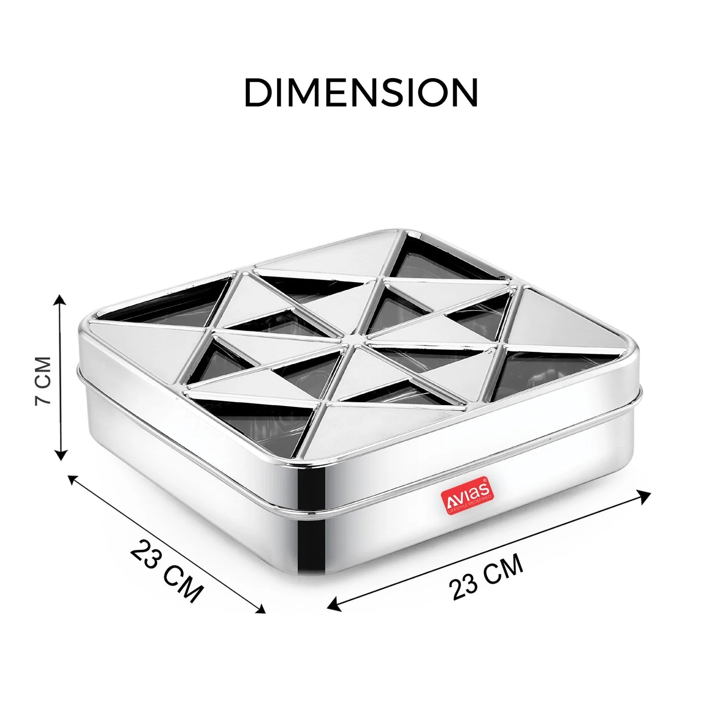 Avias Trios 9-Square Stainless Steel Spice Box | Masala Dabba | See-Through Lid