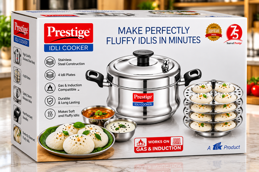 Prestige 4 Plate Stainless Steel Idli Cooker | Gas & Induction Compatible | Steam Vent