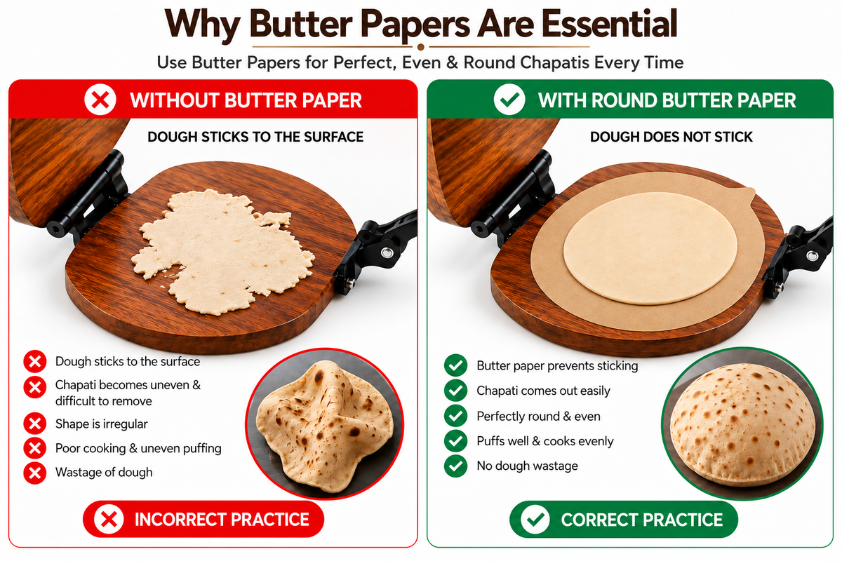 Round Butter Paper Sheets ([2] Sheets, [30 * 30] cm) – Non-Stick Parchment Paper for Roti Maker |Obbattu | Puran Poli | Food Grade | Grease-Proof | for Baking | Cooking