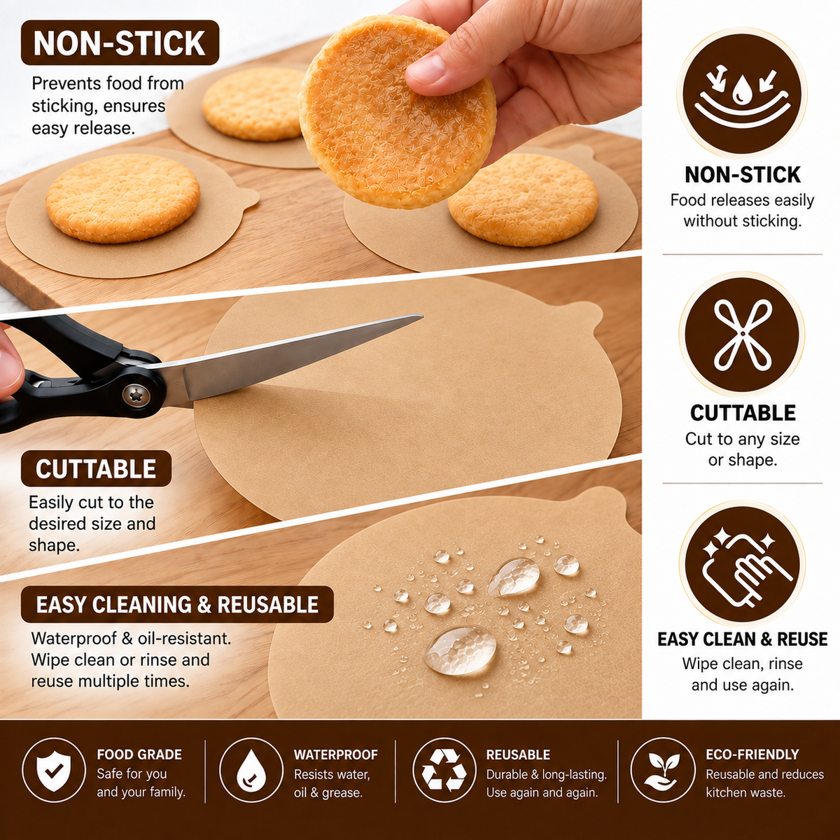 Round Butter Paper Sheets ([2] Sheets, [30 * 30] cm) – Non-Stick Parchment Paper for Roti Maker |Obbattu | Puran Poli | Food Grade | Grease-Proof | for Baking | Cooking