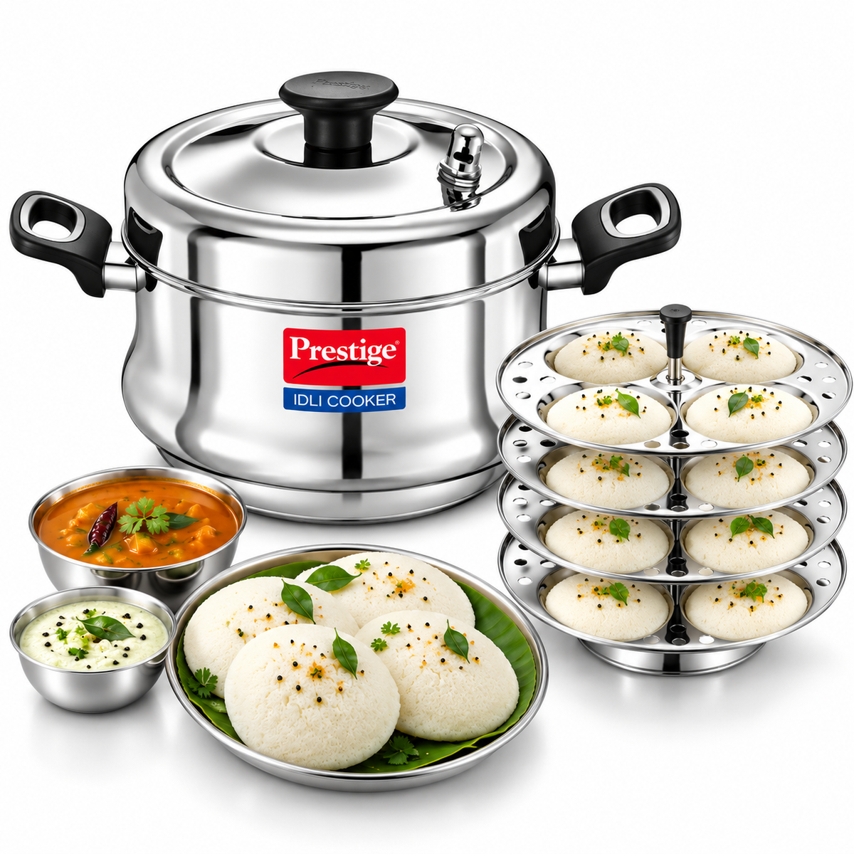 Prestige 4 Plate Stainless Steel Idli Cooker | Gas & Induction Compatible | Steam Vent