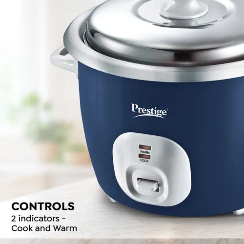 Prestige Cute 1.8-2 SS Electric Rice Cooker | 1.8L | 700W | Tri-Ply Stainless Steel Cooking Bowl | 2 Cooking Pans | Keep Warm Mode | Navy Blue | 1 Year Warranty | 5 Years HEATING PLATE  WARRANTY