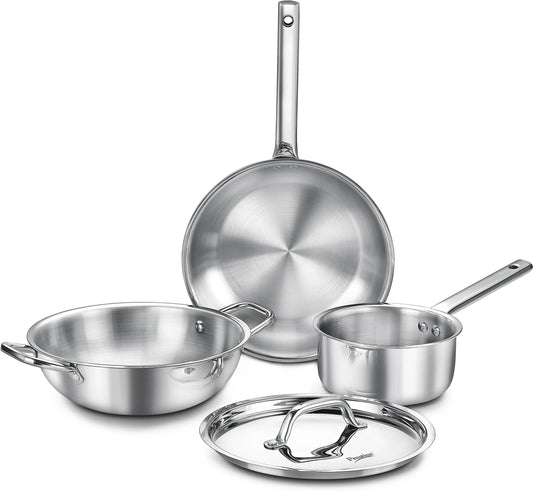Prestige TriPly 3 pcs BYK-Fry Pan 24cm/1.7L+Kadai 24cm/2.7L SS Lid, Sauce Pan 16cm/1.5L Induction Bottom Cookware Set (Triply, 3 - Piece)
