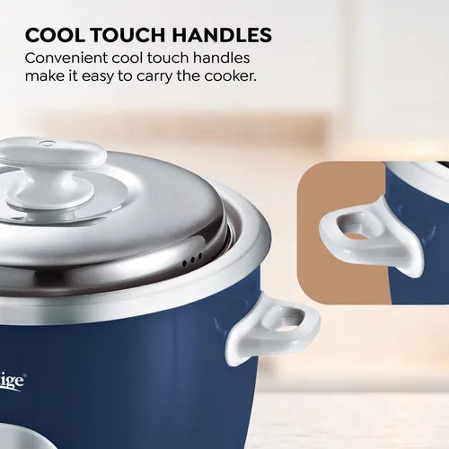 Prestige Cute 1.8-2 SS Electric Rice Cooker | 1.8L | 700W | Tri-Ply Stainless Steel Cooking Bowl | 2 Cooking Pans | Keep Warm Mode | Navy Blue | 1 Year Warranty | 5 Years HEATING PLATE  WARRANTY