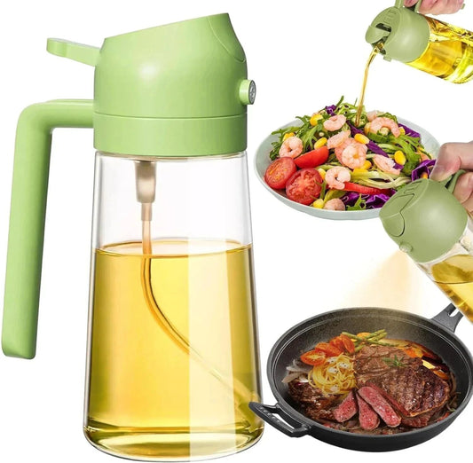2 in 1 Oil Sprayer & Dispenser Bottle | Leakproof Glass Oil Spray Bottle for Cooking | Olive Oil Sprayer for Kitchen, BBQ, Air Fryer (Transparent, 500ml approx)