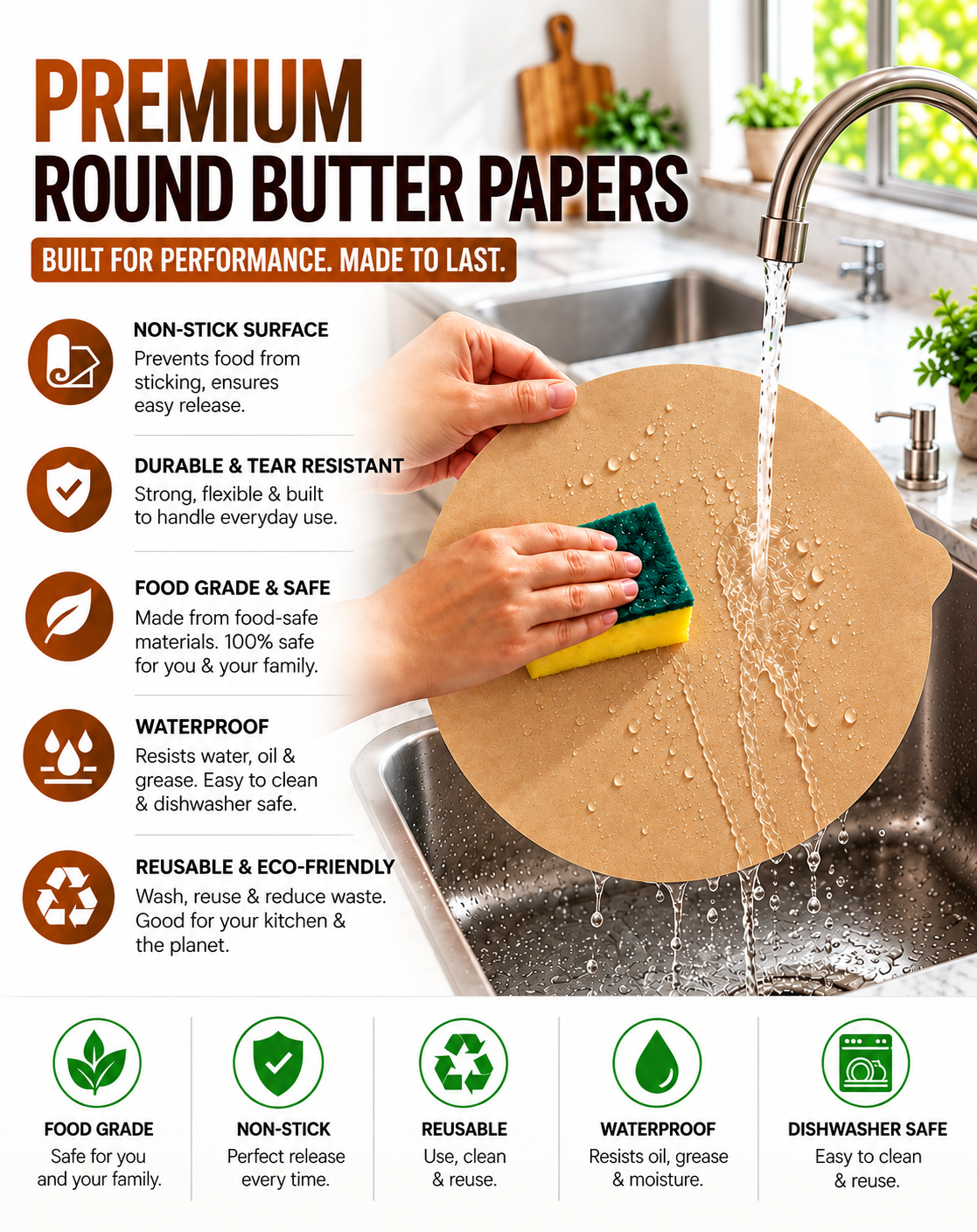 Round Butter Paper Sheets ([2] Sheets, [30 * 30] cm) – Non-Stick Parchment Paper for Roti Maker |Obbattu | Puran Poli | Food Grade | Grease-Proof | for Baking | Cooking