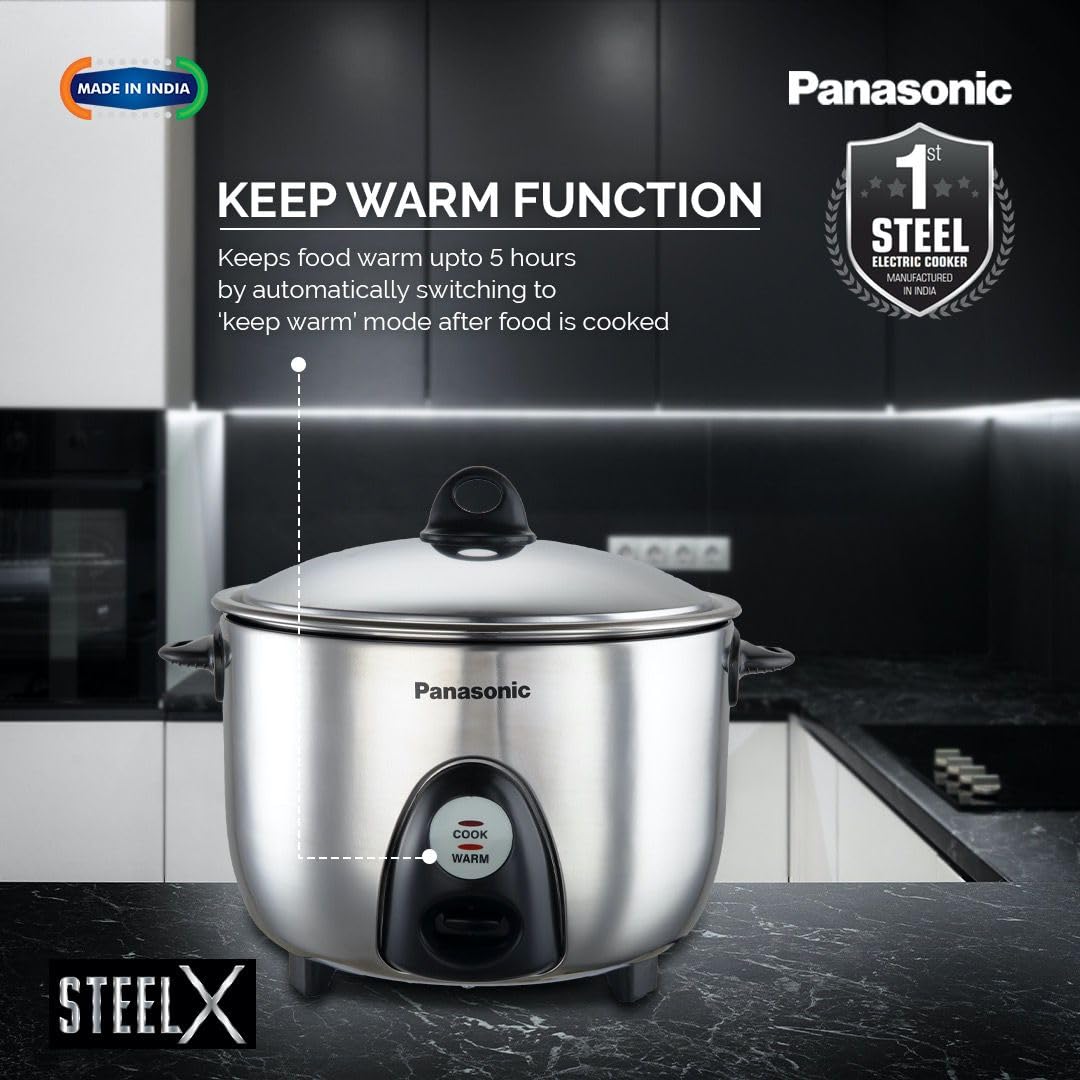 Panasonic SR-G18(SUS) Fully Automatic Electric Rice Cooker 1.8L | 600W | 3-Layer Tri-Ply 304 Stainless Steel | Keep Warm 5 Hours | Cooks Up to 1 Kg Rice | Silver | 2 Year Warranty , 5 Year Heater Warranty| India's 1st SS Rice Cooker