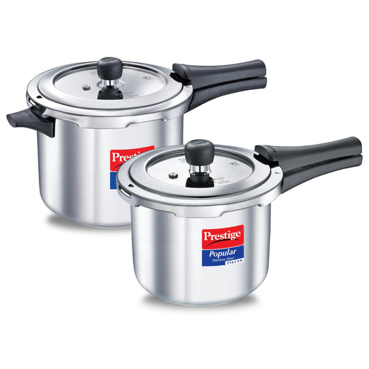 Prestige Popular Svachh Stainless Steel Pressure Cooker Combi Pack (5 + 3 Litres)|Induction and Gas Stove Compatible