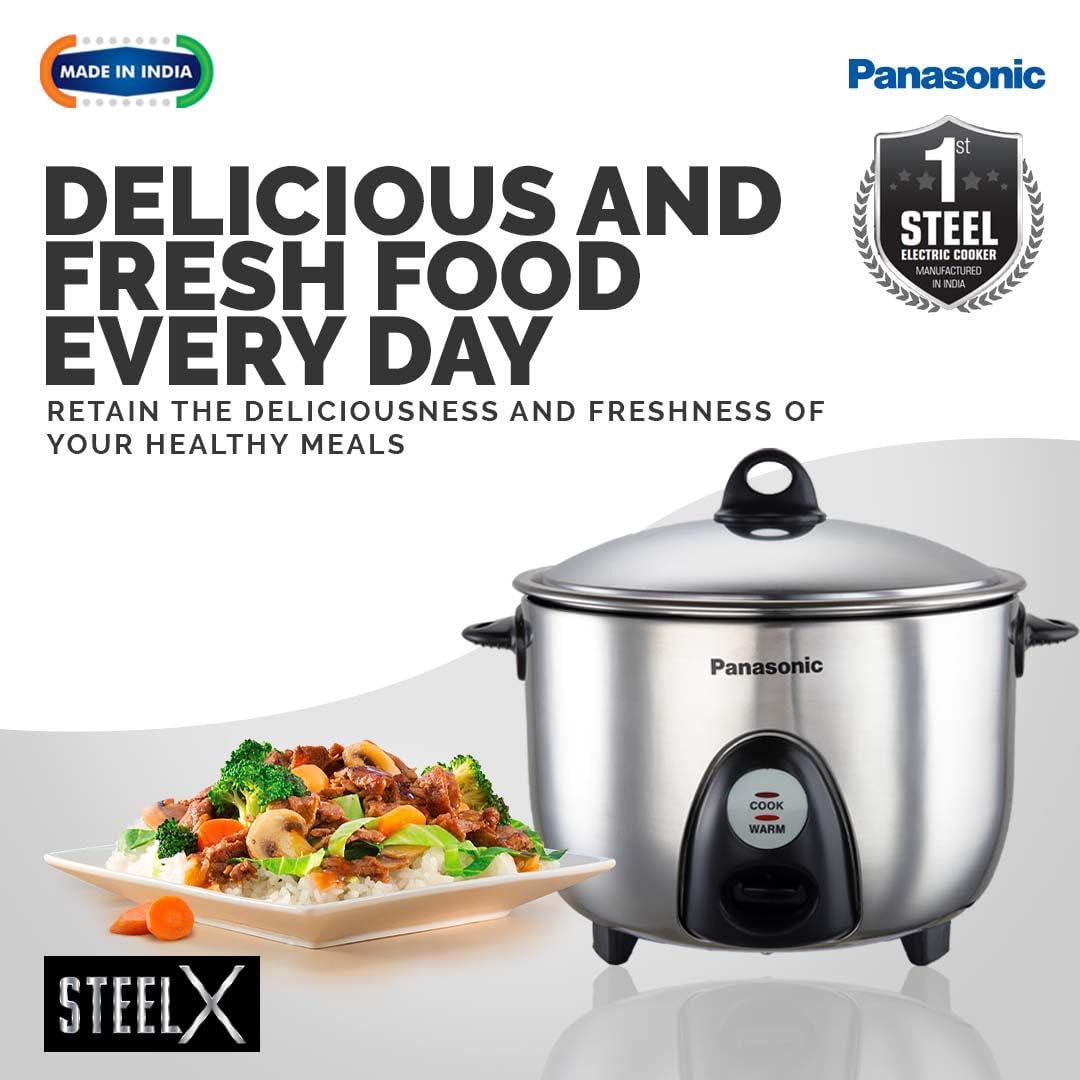 Panasonic SR-G18(SUS) Fully Automatic Electric Rice Cooker 1.8L | 600W | 3-Layer Tri-Ply 304 Stainless Steel | Keep Warm 5 Hours | Cooks Up to 1 Kg Rice | Silver | 2 Year Warranty , 5 Year Heater Warranty| India's 1st SS Rice Cooker