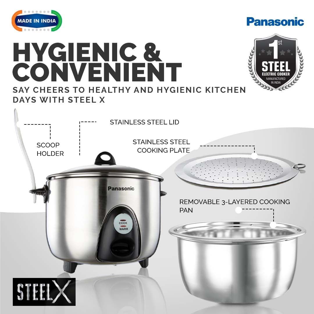 Panasonic SR-G18(SUS) Fully Automatic Electric Rice Cooker 1.8L | 600W | 3-Layer Tri-Ply 304 Stainless Steel | Keep Warm 5 Hours | Cooks Up to 1 Kg Rice | Silver | 2 Year Warranty , 5 Year Heater Warranty| India's 1st SS Rice Cooker