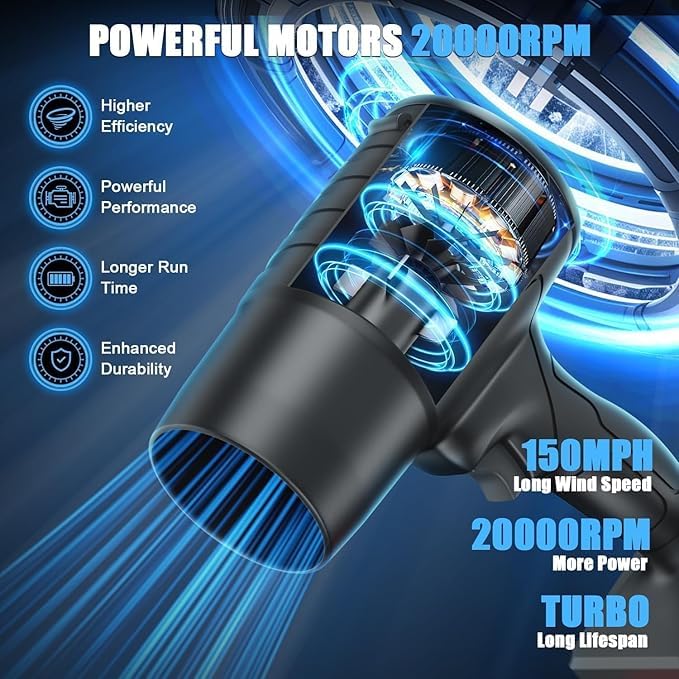 48V Cordless Air Blower for Car & Home Cleaning | Rechargeable Electric Dust Cleaner with Battery & Charger | High Power Portable Blower for Electronics Cleaning & Outdoor Use