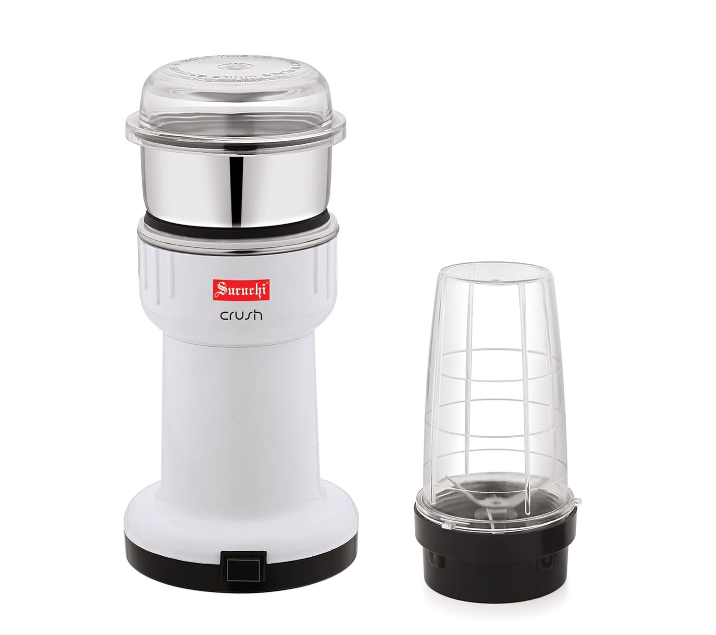 Suruchi Crush 3-in-1 Mini Grinder — Compact 300W Mixer, Grinder & Blender with Dry Grinding Jar, Chutney Attachment & Polycarbonate Bullet Jar