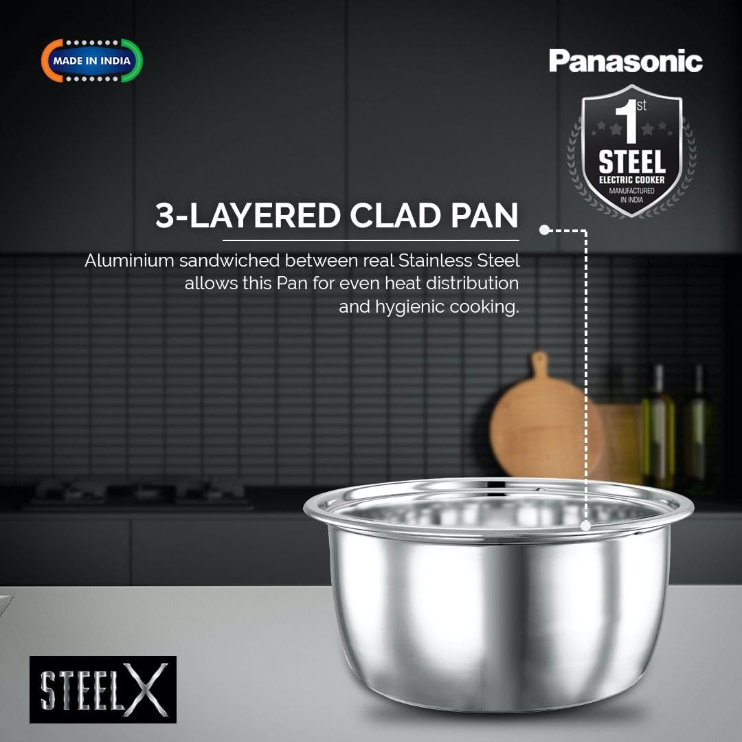 Panasonic SR-G18(SUS) Fully Automatic Electric Rice Cooker 1.8L | 600W | 3-Layer Tri-Ply 304 Stainless Steel | Keep Warm 5 Hours | Cooks Up to 1 Kg Rice | Silver | 2 Year Warranty , 5 Year Heater Warranty| India's 1st SS Rice Cooker