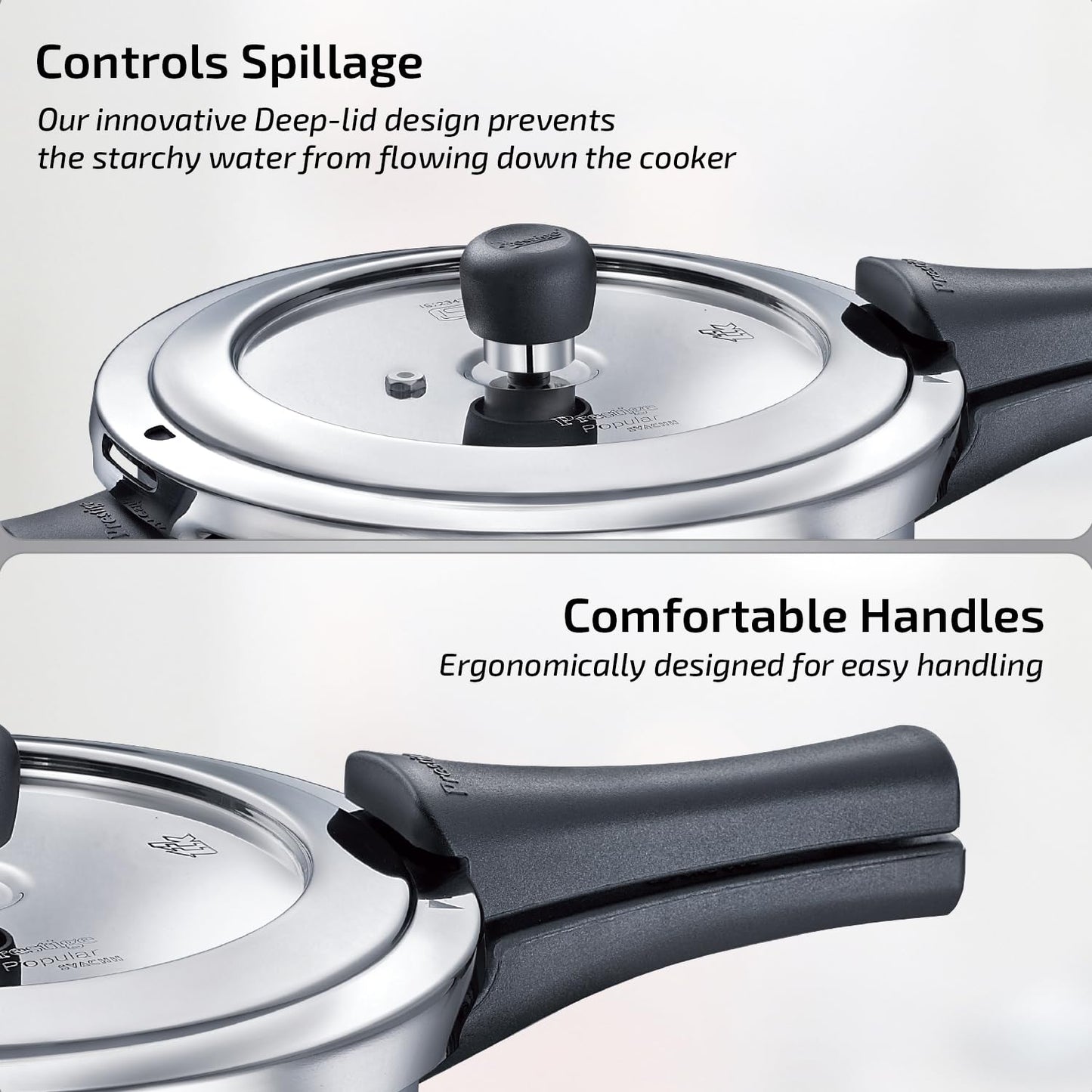 Prestige Popular Svachh Stainless Steel Pressure Cooker Combi Pack (5 + 3 Litres)|Induction and Gas Stove Compatible