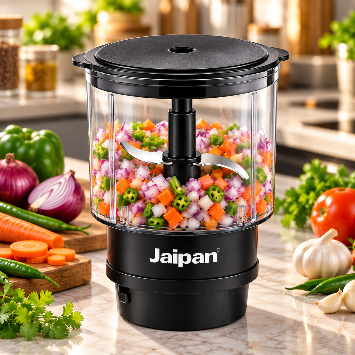 Jaipan Chopper Jar 750ml | Manual Vegetable Chopper Attachment for Mixer Grinder | Stainless Steel Blade