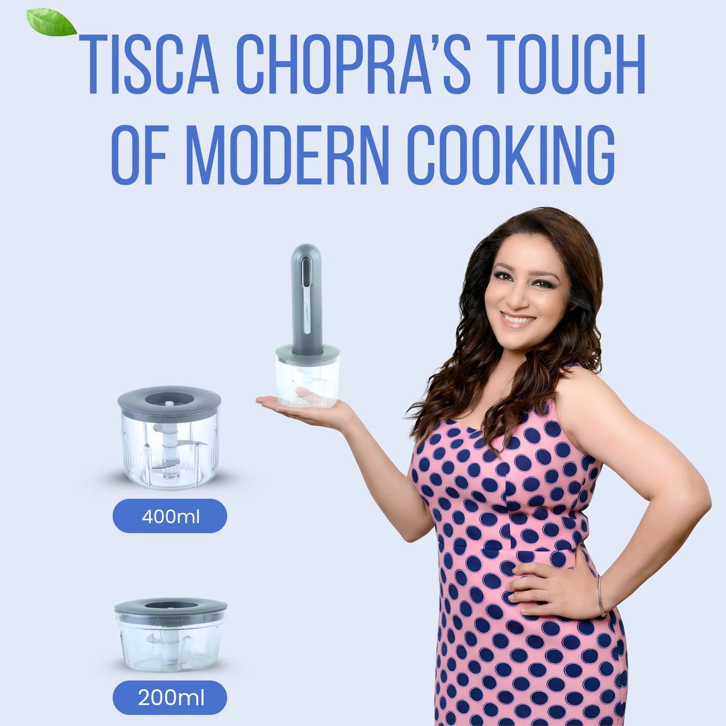 Goodscity Portable Food Chopper with Dual Bowls, Compact Kitchen Processor| Food Prep Tool for Baby, Kitchen, Travelling| 1300mAh Strong Battery| 2 Bowls 400ml, 200ml| USB Rechargeable | Grey| GC261