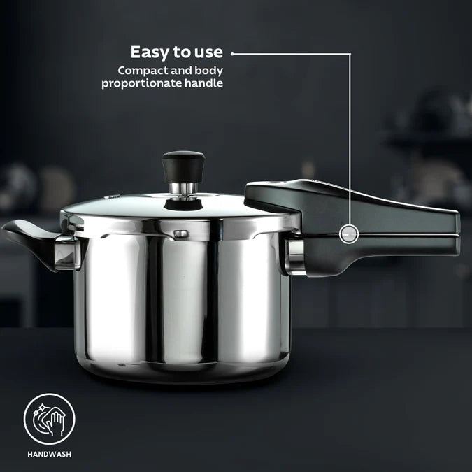 Tramontina Aero Arc Tri-Ply 2L Stainless Steel Pressure Cooker | Food-Grade SS304 | 3-Layer Safety System | Gas & Induction Compatible | Easy-Close Lid | Inner Markings