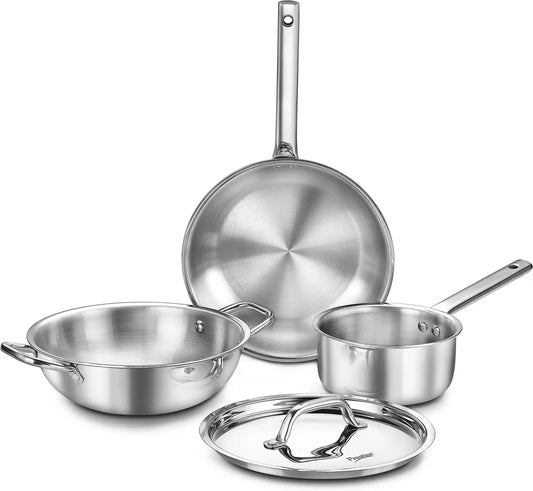 Prestige Triply Splendid BYK 4-Piece Cookware Set | Fry Pan (22cm), Sauce Pan (14cm), Kadai (22cm) & Stainless Steel Lid | Induction & Gas Compatible