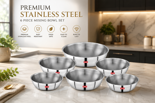 Avias AVI3 Triply Tasla Set of 6 (16, 18, 20, 22, 24 & 26 cm) — Thick Triply Body, Food-Grade Stainless Steel, Even Heat Distribution | Induction & Gas Compatible | Daily Cooking