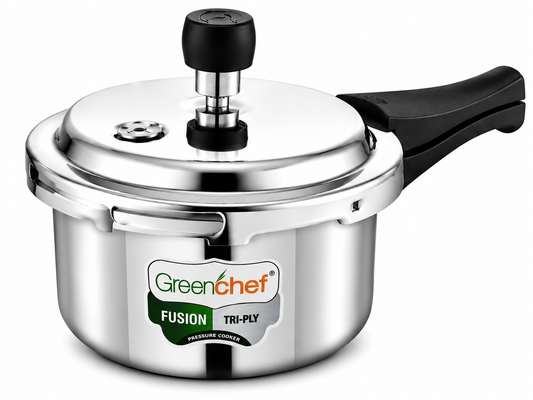 Greenchef Fusion Tri-Ply 1 Litre Stainless Steel Pressure Cooker — Induction & Gas Compatible | Outer Lid, Even Heating, Healthy Cooking for Small Families
