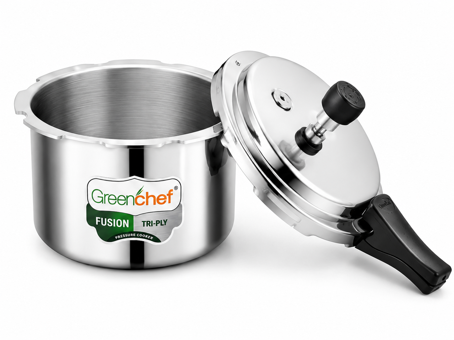 Greenchef Fusion Tri-Ply 1 Litre Stainless Steel Pressure Cooker — Induction & Gas Compatible | Outer Lid, Even Heating, Healthy Cooking for Small Families