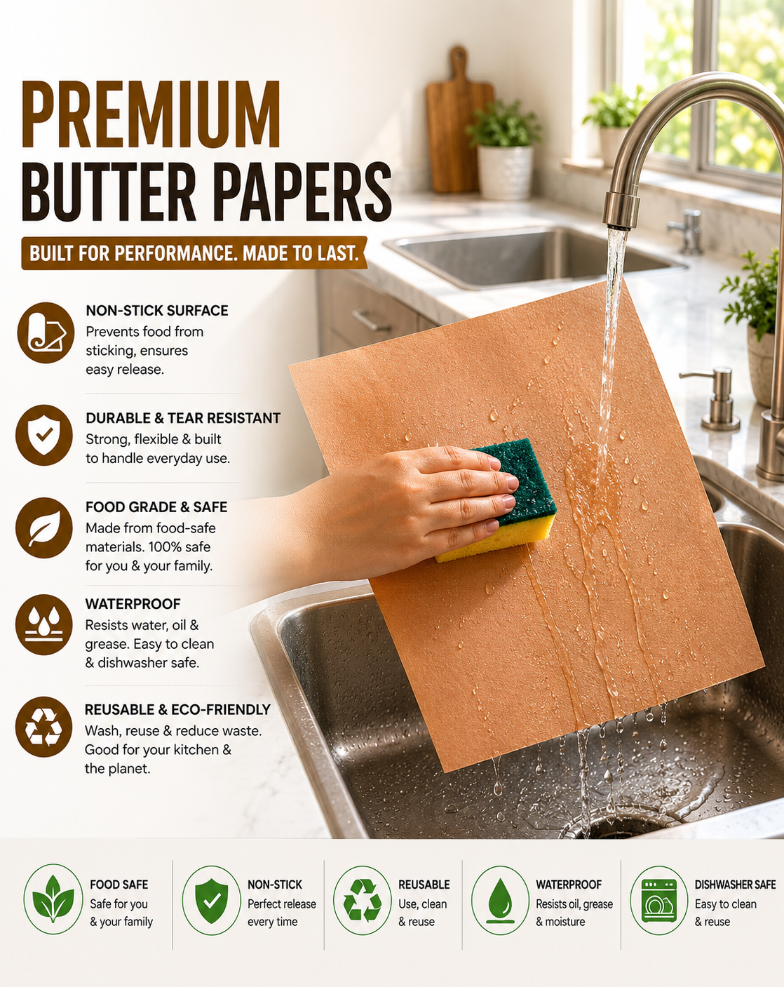 Butter Paper Sheets ([2] Sheets, [30 * 30] cm) – Non-Stick Parchment Paper for Roti Maker |Obbattu | Puran Poli | Food Grade | Grease-Proof | for Baking | Cooking