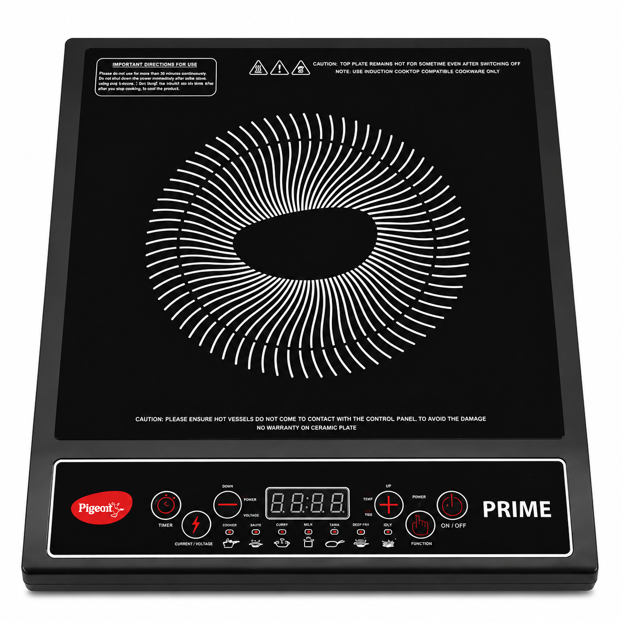 Pigeon 1800 W Induction Cooktop Push Button (Black, Prime 7 Preset Indian Menu)