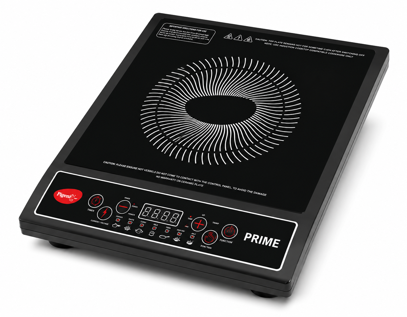 Pigeon 1800 W Induction Cooktop Push Button (Black, Prime 7 Preset Indian Menu)