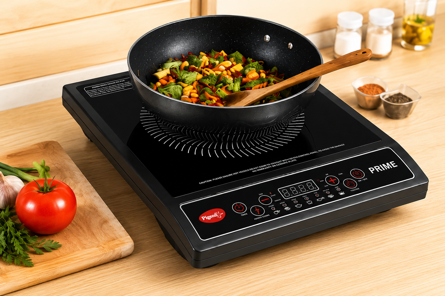 Pigeon 1800 W Induction Cooktop Push Button (Black, Prime 7 Preset Indian Menu)