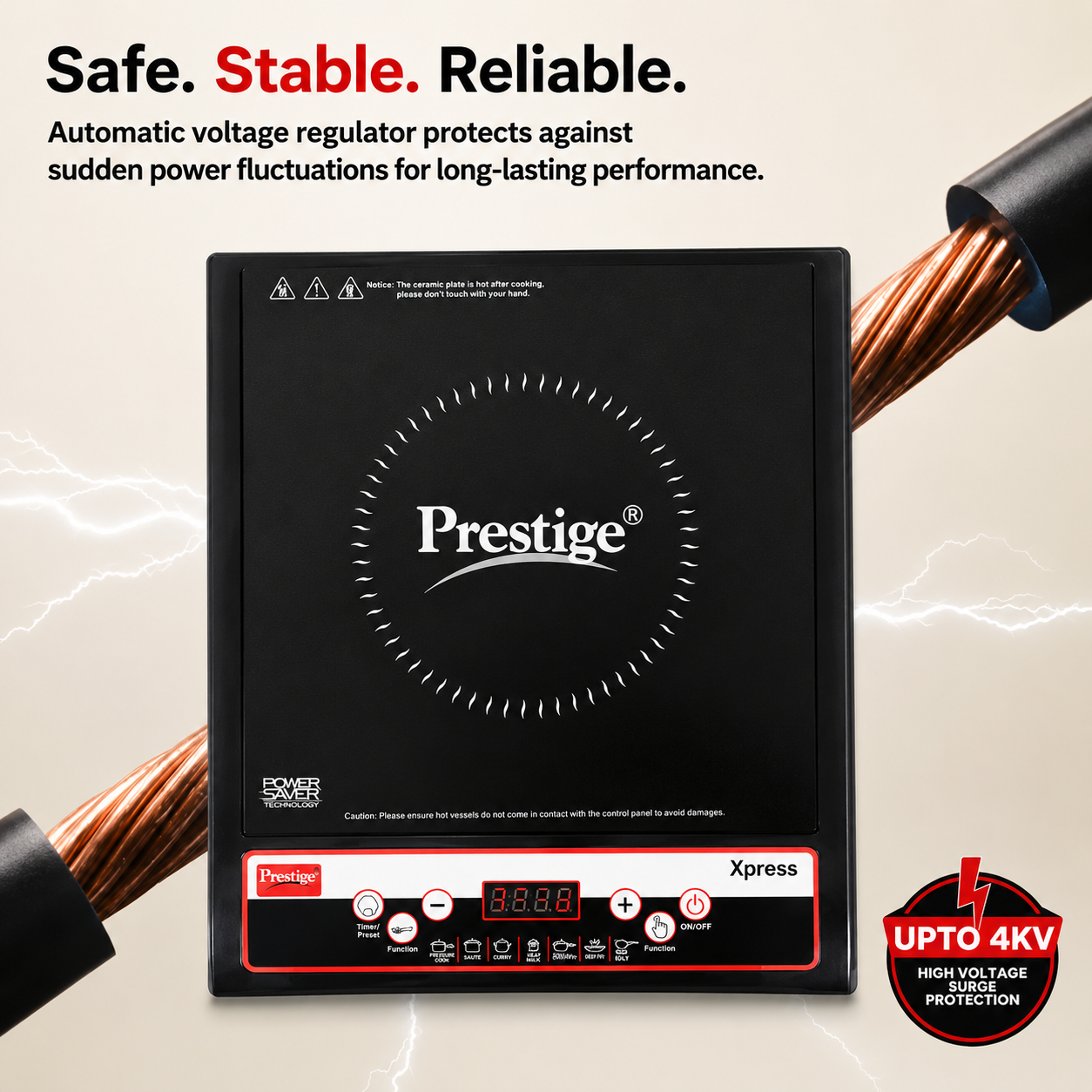 Prestige Xpress 1200W Induction Cooktop |  Preset Indian Menu Options | Automatic  Voltage Regulator | Power Saver Technology |  Anti-Magnetic Wall | Easy Clean Glass Top |  Black