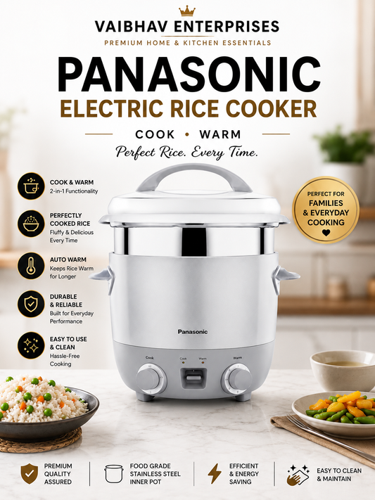 Panasonic SR-ETC18 (SB) Timer Cooker-Warmer 1.8L | Tri-Ply Stainless Steel Cooking Pan | Multi-Level Heat Control | Adjustable Timer 90 Min | Flame-Free Cooking | Silver | 5 Year Heating Plate  Warranty