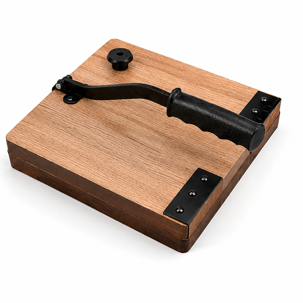 A premium 12-inch square wooden roti press with a sturdy metal hinge and ergonomic grip handle — crafted for effortless, perfectly round rotis, chapatis, Jowar Roti and tortillas every time.