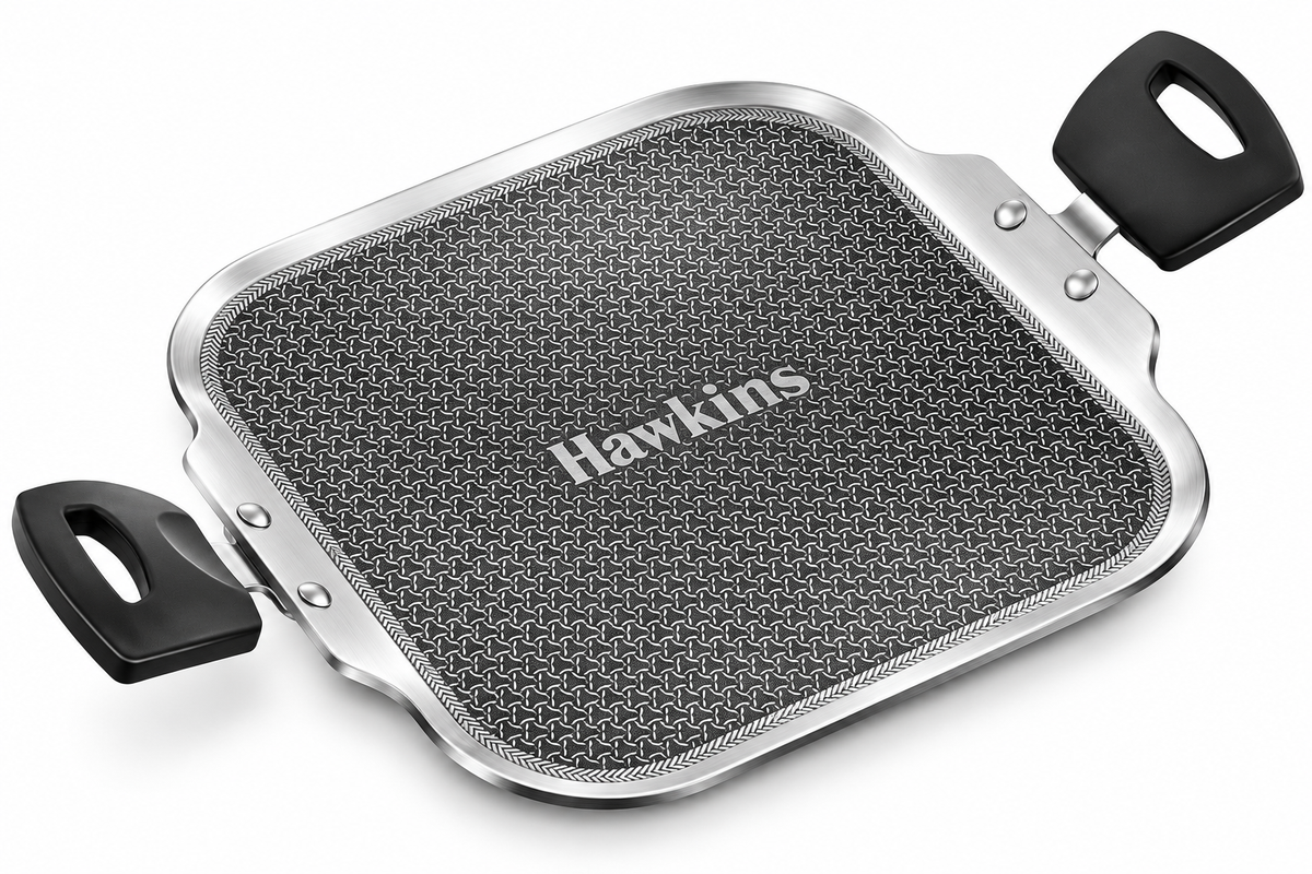 Hawkins Triply Shielded Nonstick Square Tava 26cm | Induction & Gas Compatible | Metal Spatula Safe