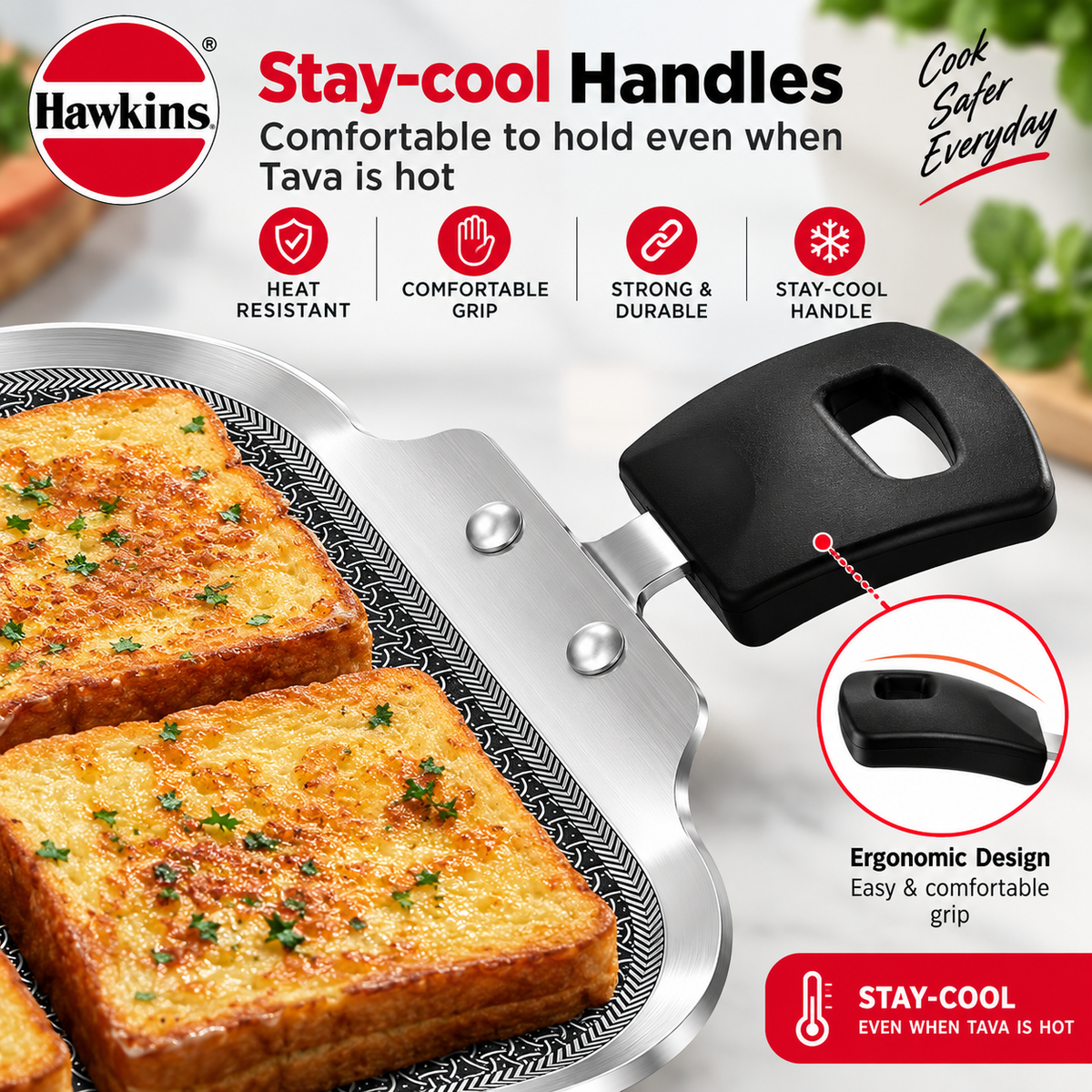 Hawkins Triply Shielded Nonstick Square Tava 26cm | Induction & Gas Compatible | Metal Spatula Safe