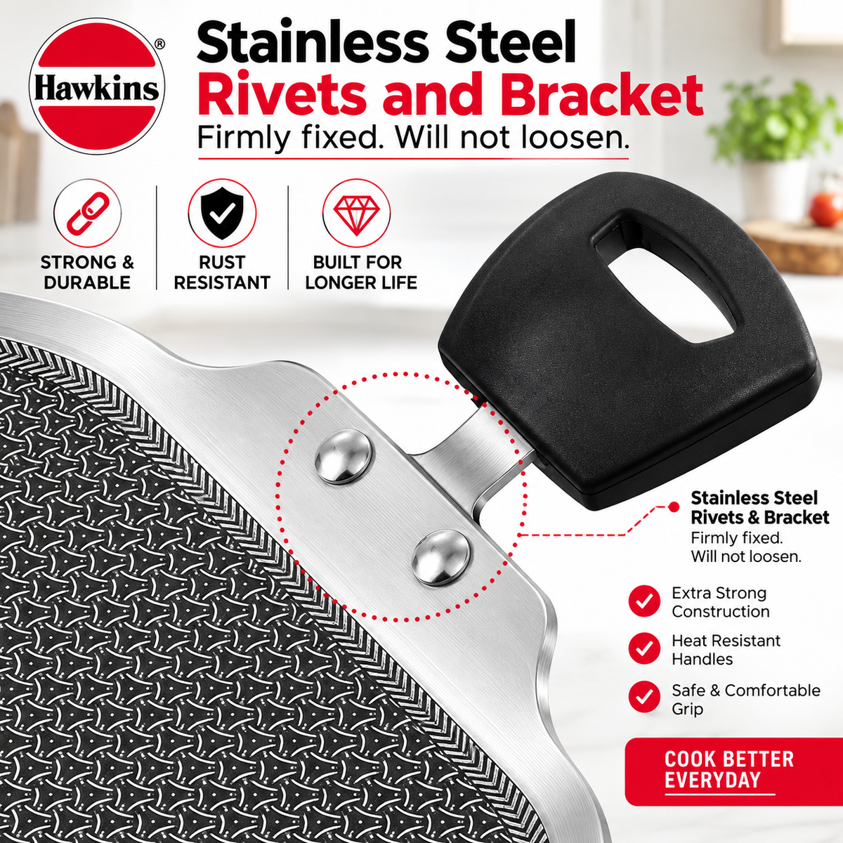 Hawkins Triply Shielded Nonstick Square Tava 26cm | Induction & Gas Compatible | Metal Spatula Safe