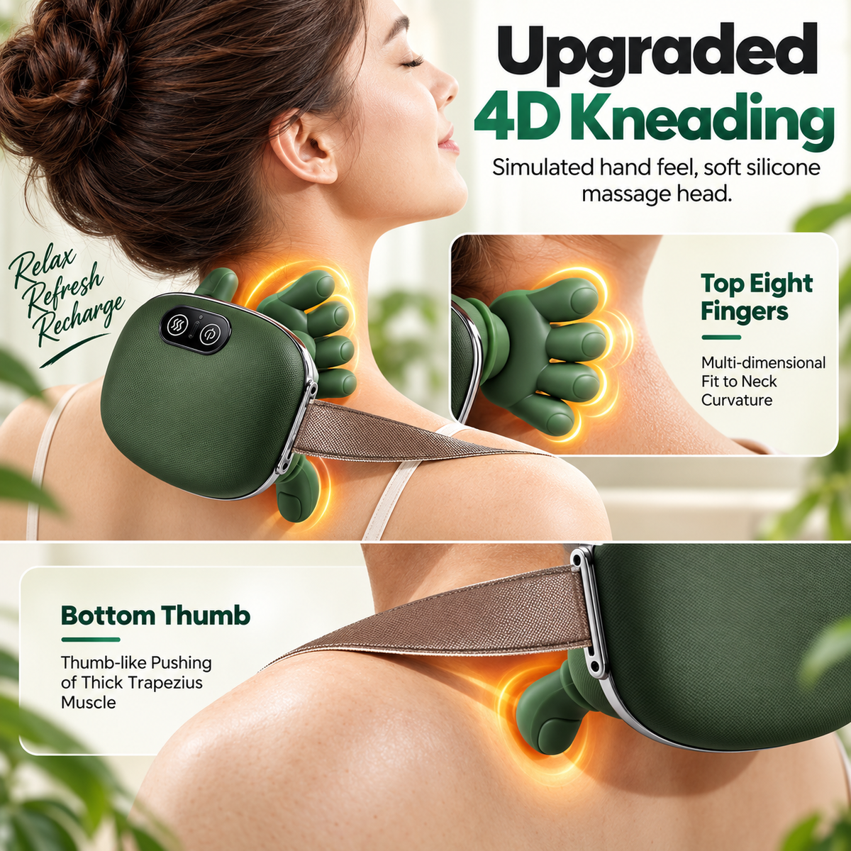 Heated Neck & Shoulder Massager for Pain Relief, Electric Body Massage Machine with Deep Kneading, Scalp & Head Massager, Portable Back, Shoulder & Neck Massage