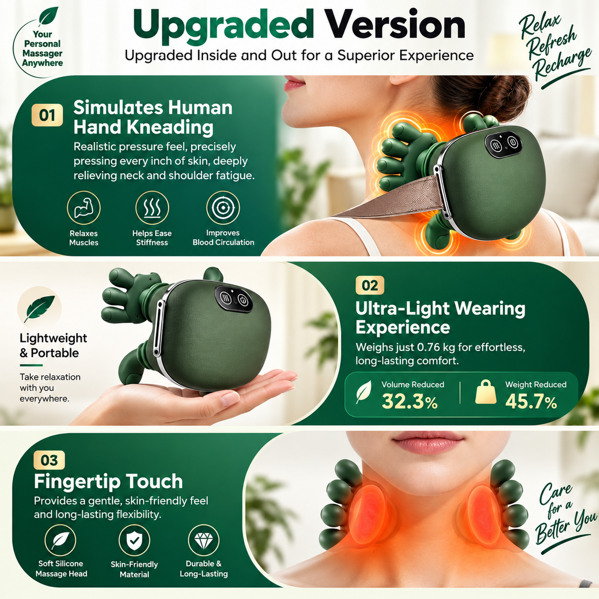 Heated Neck & Shoulder Massager for Pain Relief, Electric Body Massage Machine with Deep Kneading, Scalp & Head Massager, Portable Back, Shoulder & Neck Massage