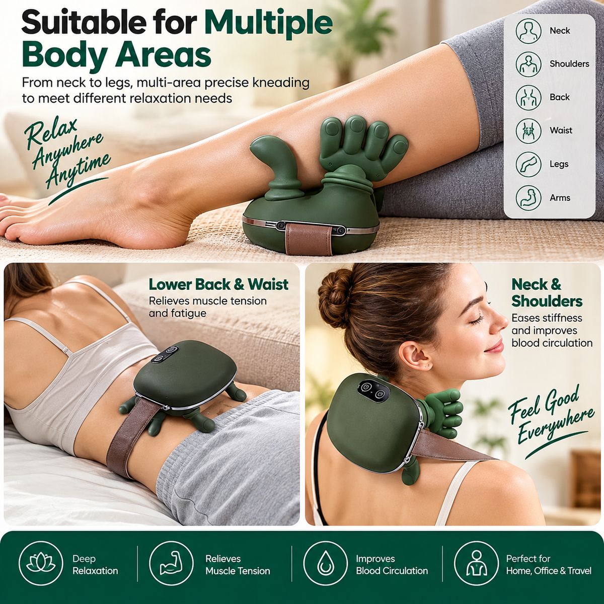 Heated Neck & Shoulder Massager for Pain Relief, Electric Body Massage Machine with Deep Kneading, Scalp & Head Massager, Portable Back, Shoulder & Neck Massage
