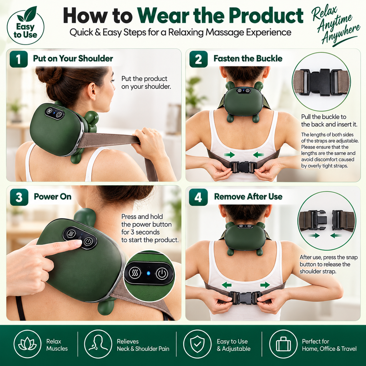 Heated Neck & Shoulder Massager for Pain Relief, Electric Body Massage Machine with Deep Kneading, Scalp & Head Massager, Portable Back, Shoulder & Neck Massage