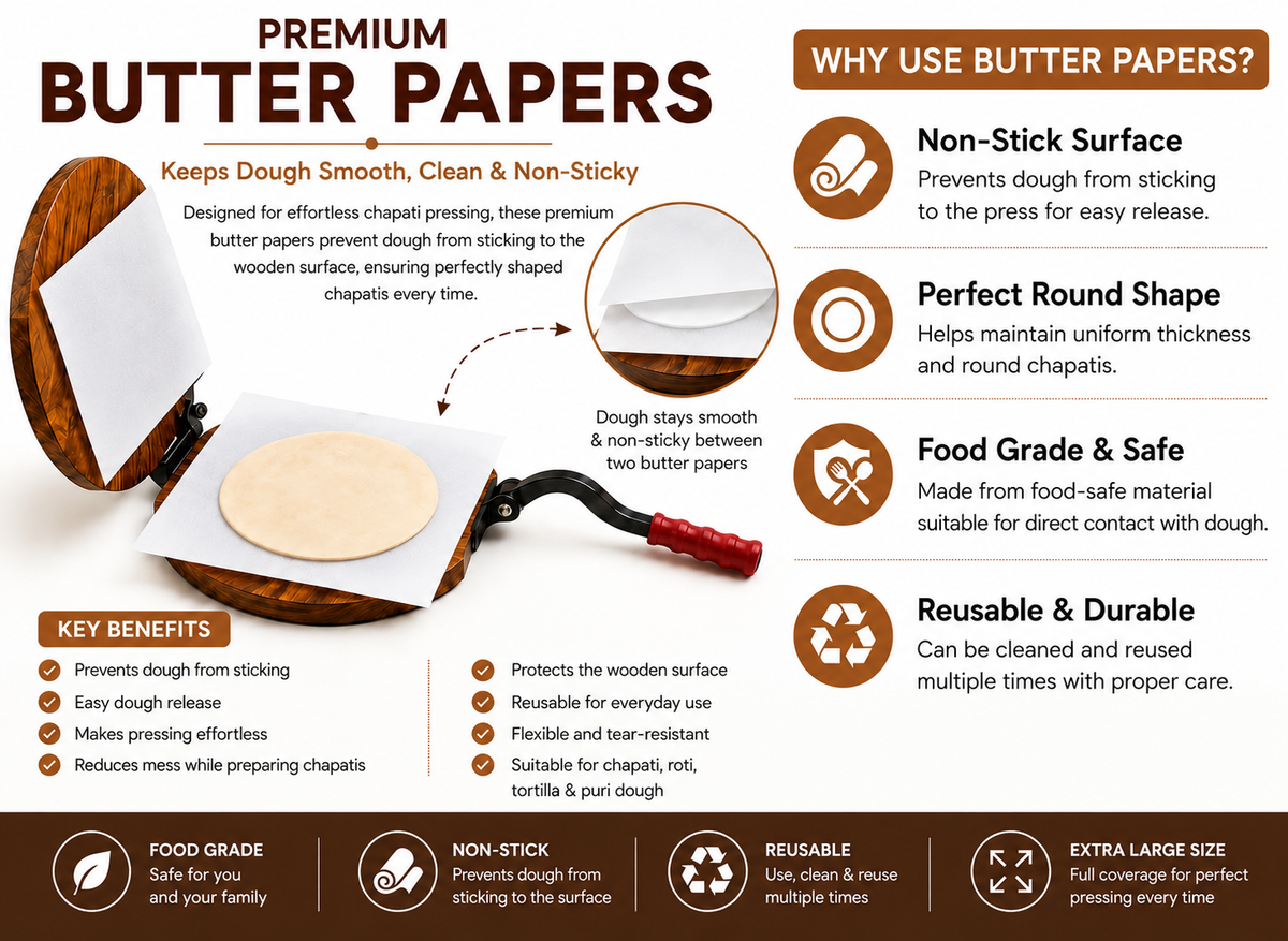 White Butter Paper Sheets ([2] Sheets, [30 * 30] cm) – Non-Stick Parchment Paper for Roti Maker |Obbattu | Puran Poli | Food Grade | Grease-Proof | for Baking | Cooking