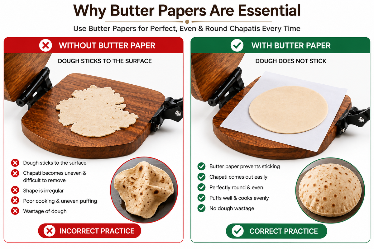 White Butter Paper Sheets ([2] Sheets, [30 * 30] cm) – Non-Stick Parchment Paper for Roti Maker |Obbattu | Puran Poli | Food Grade | Grease-Proof | for Baking | Cooking