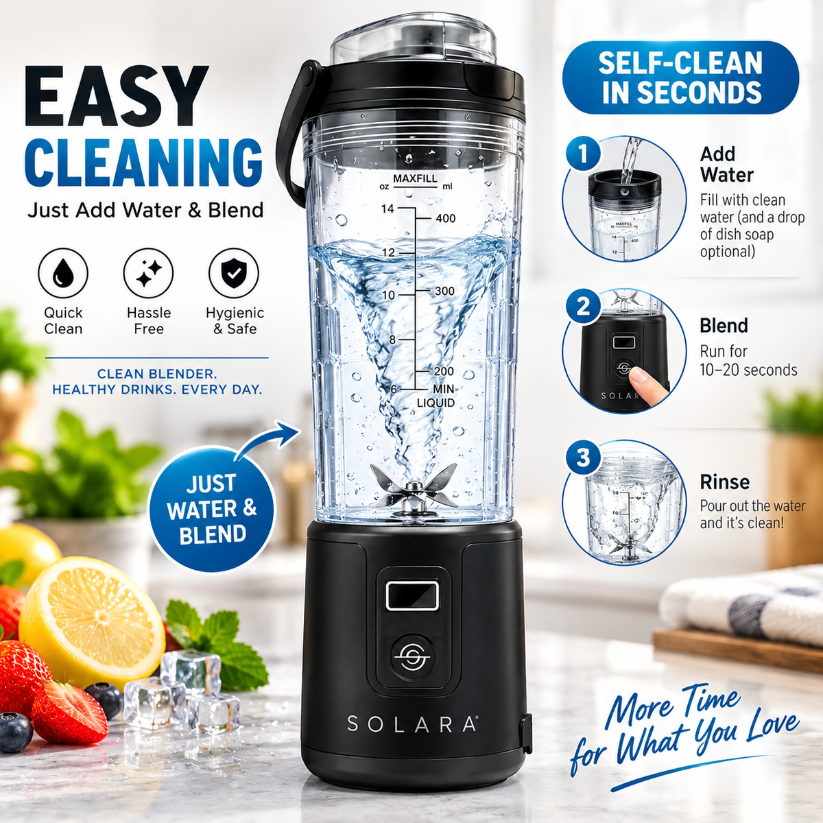 SOLARA Blendkwik Pro Portable Blender – 450ml, USB Rechargeable, 180W