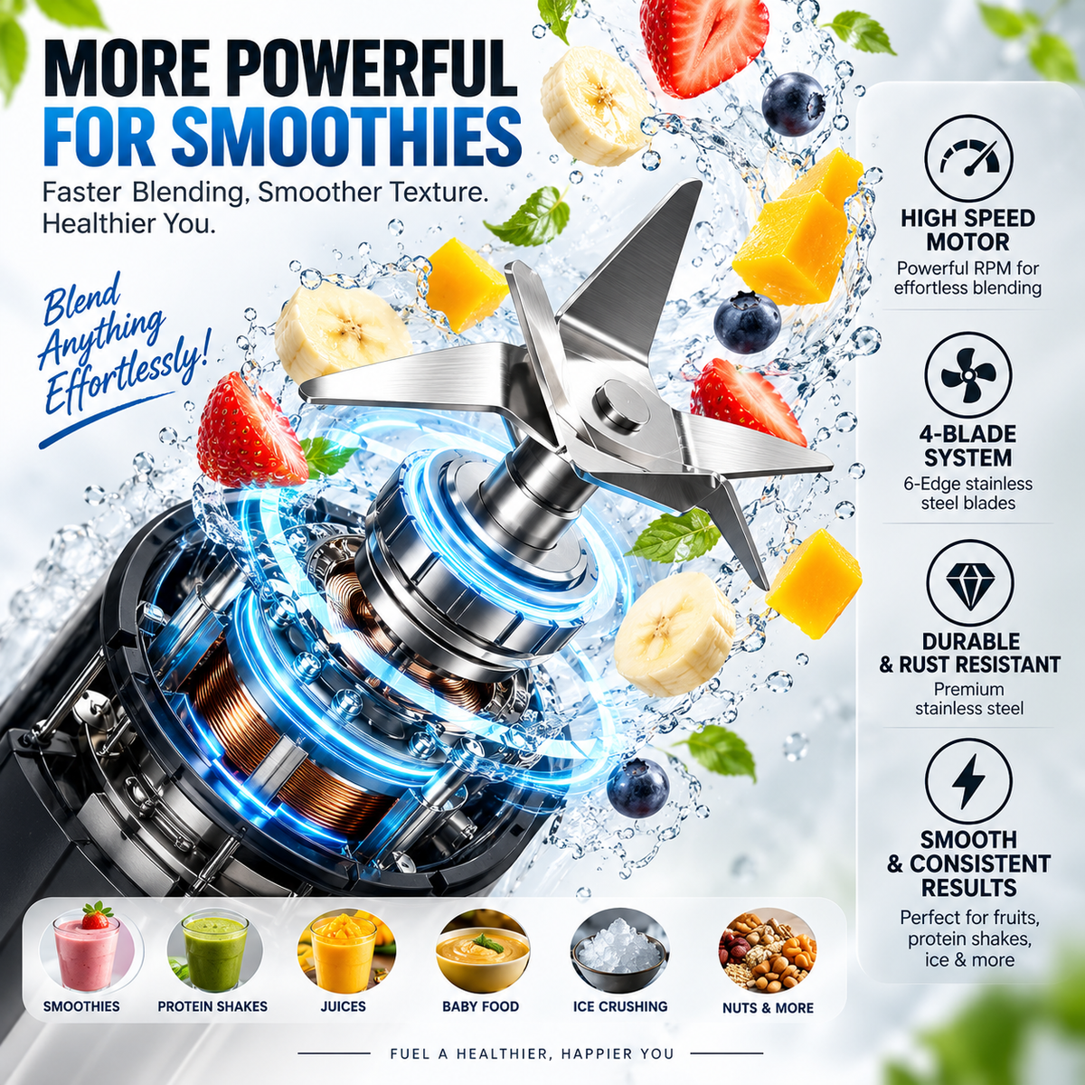 SOLARA Blendkwik Pro Portable Blender – 450ml, USB Rechargeable, 180W