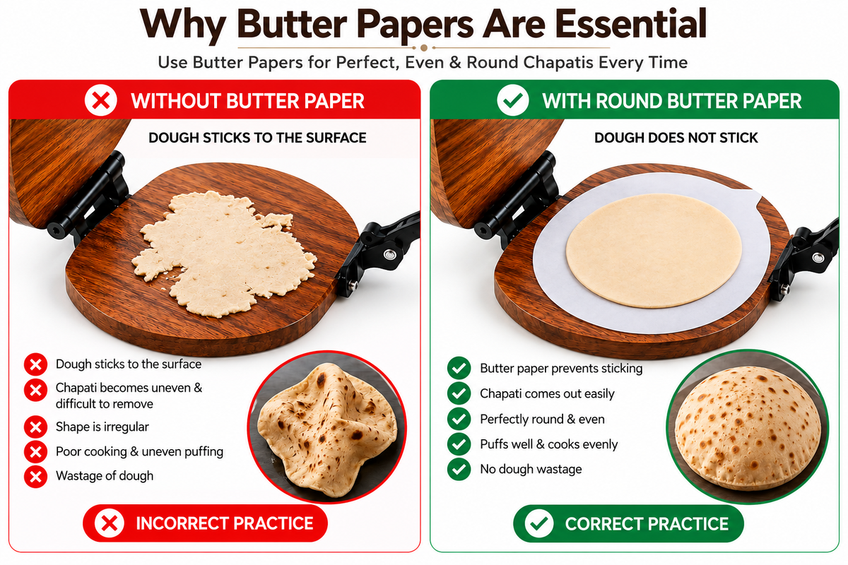 White Round Butter Paper Sheets ([2] Sheets, [30 * 30] cm) – Non-Stick Parchment Paper for Roti Maker |Obbattu | Puran Poli | Food Grade | Grease-Proof | for Baking | Cooking