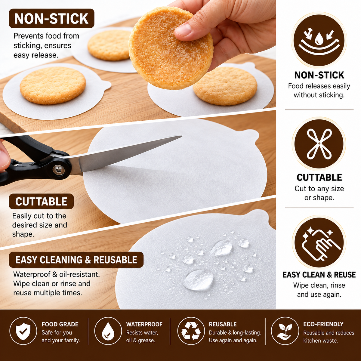 White Round Butter Paper Sheets ([2] Sheets, [30 * 30] cm) – Non-Stick Parchment Paper for Roti Maker |Obbattu | Puran Poli | Food Grade | Grease-Proof | for Baking | Cooking