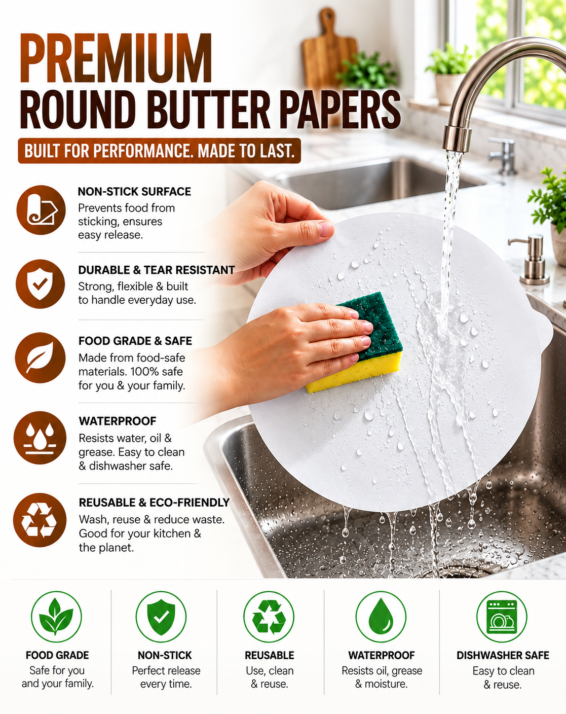 White Round Butter Paper Sheets ([2] Sheets, [30 * 30] cm) – Non-Stick Parchment Paper for Roti Maker |Obbattu | Puran Poli | Food Grade | Grease-Proof | for Baking | Cooking